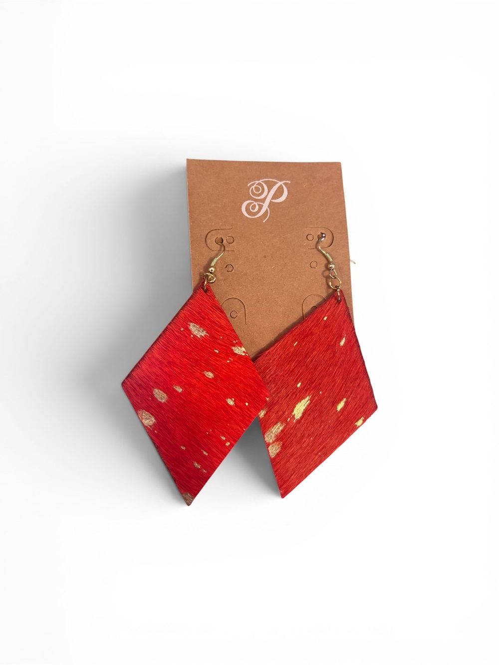 Plunder Red Diamond Feather Drop Earrings with Gold Flecks